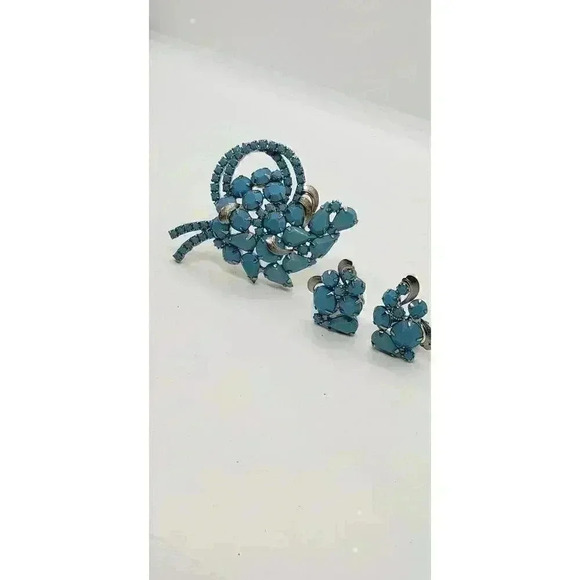 Alice Caviness Rare Set Brooch & Earrings Faux Turquoise Vintage Signed - Picture 6 of 16